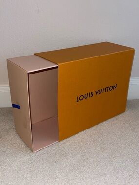 Louis Vuitton Orange Branded Slide Box with Blue Pull